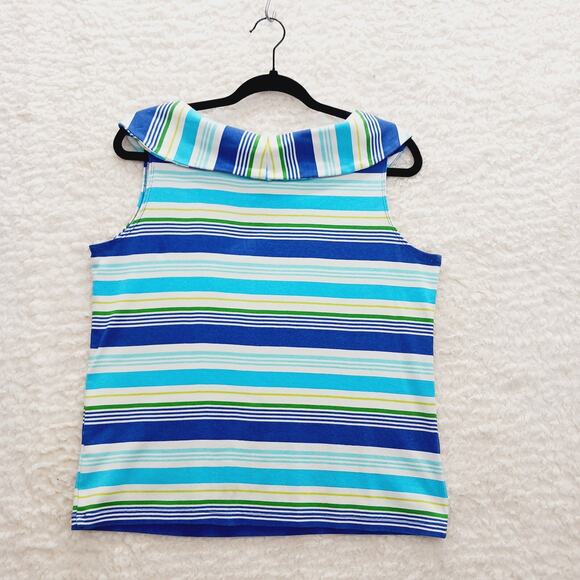 Tank Top Size L Striped Nautical Resortwear Cruise Sailorcore Preppy Blue Resort - Picture 2 of 13